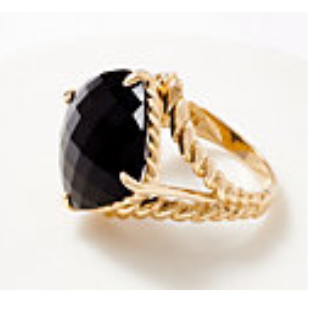 Adorna 14K Gold Textured Cushion Cut Gemstone Ring